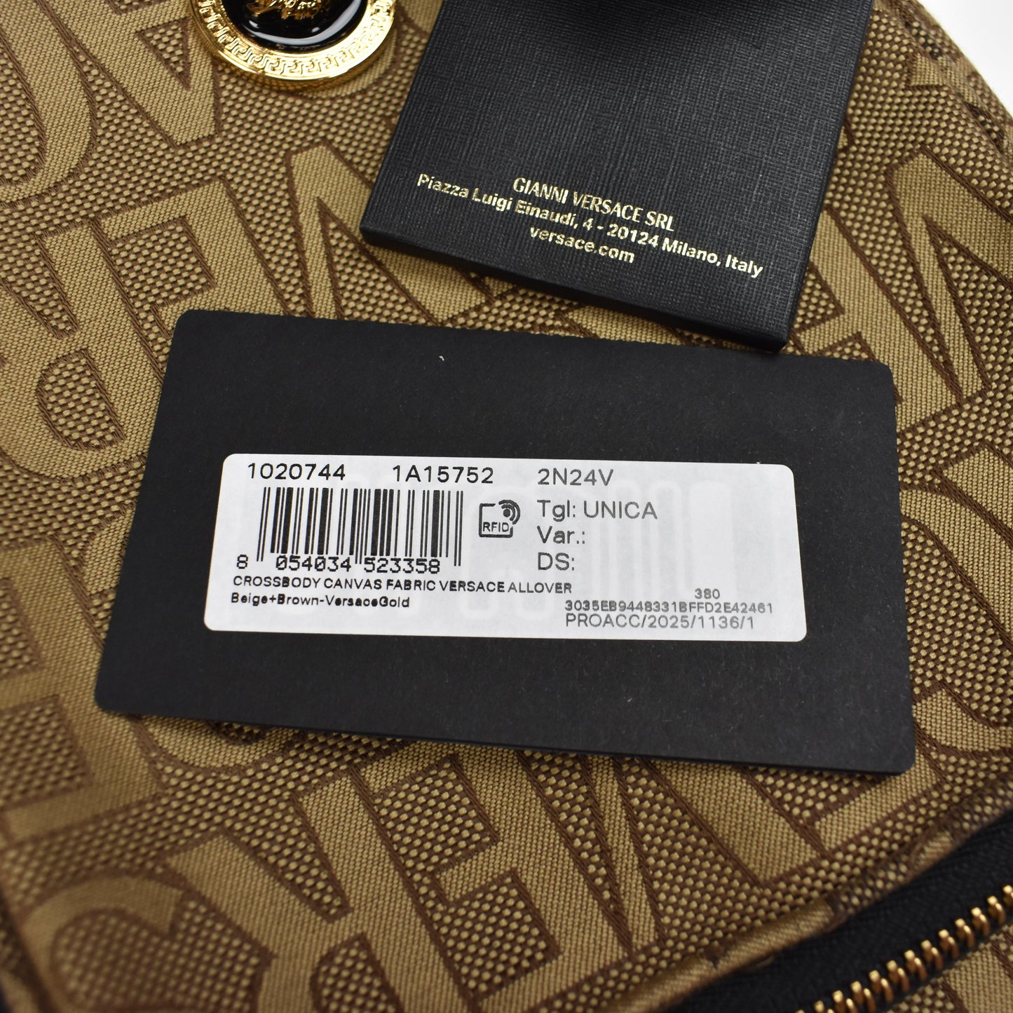 Versace - Brown Logo Woven Crossbody Bag
