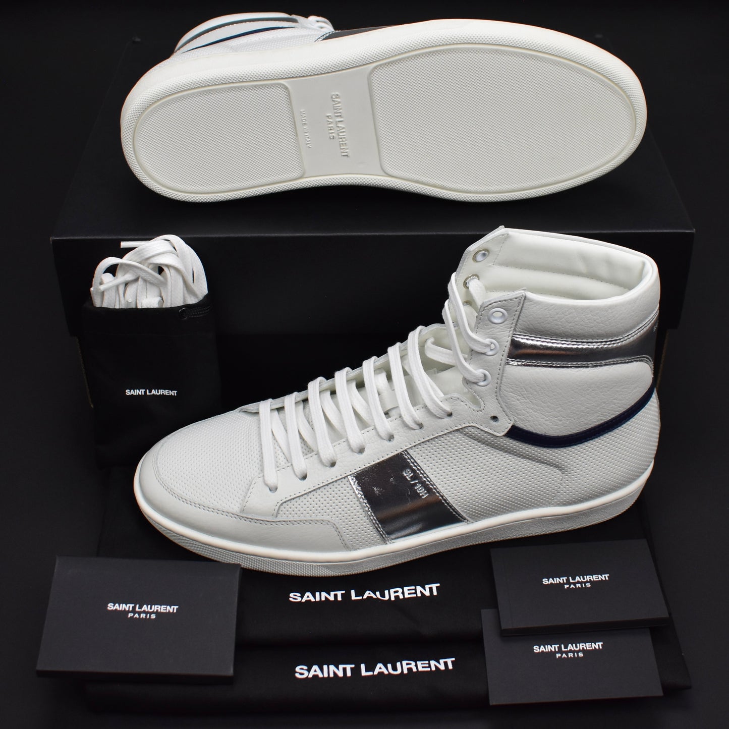 Saint Laurent - White/Silver SL/10H High Top Sneakers