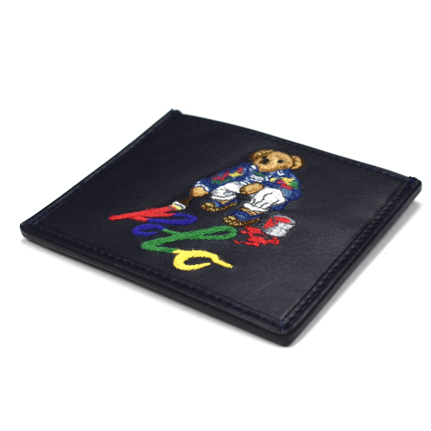 Polo Ralph Lauren - Navy Leather Bear Embroidered Card Holder