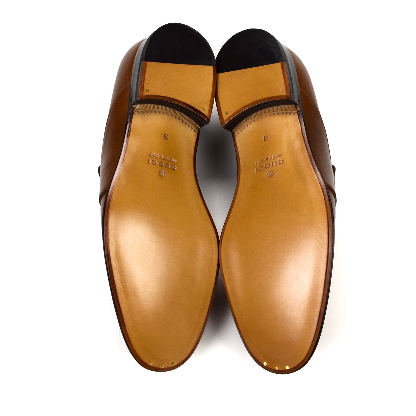 Gucci - Brown Leather GG Chain Logo Loafers