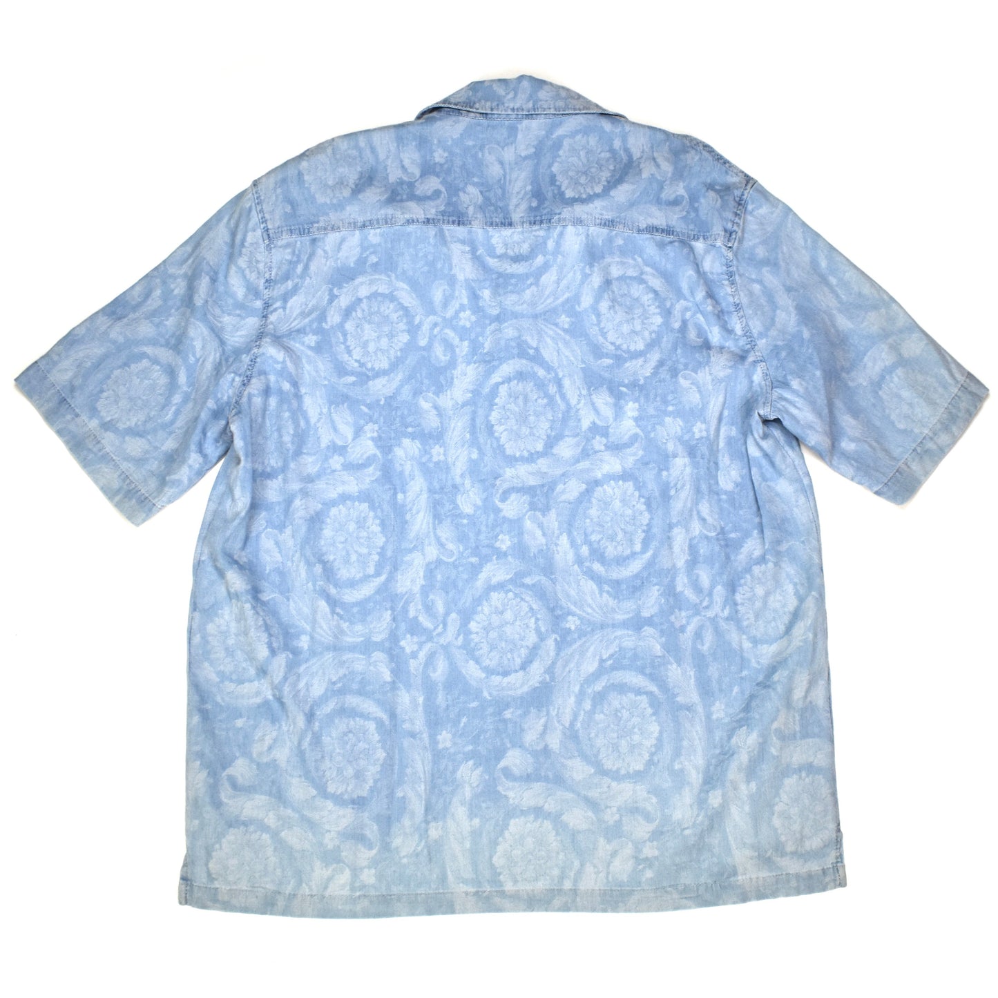 Versace - Denim Chambray Baroque Woven Snap Button Shirt