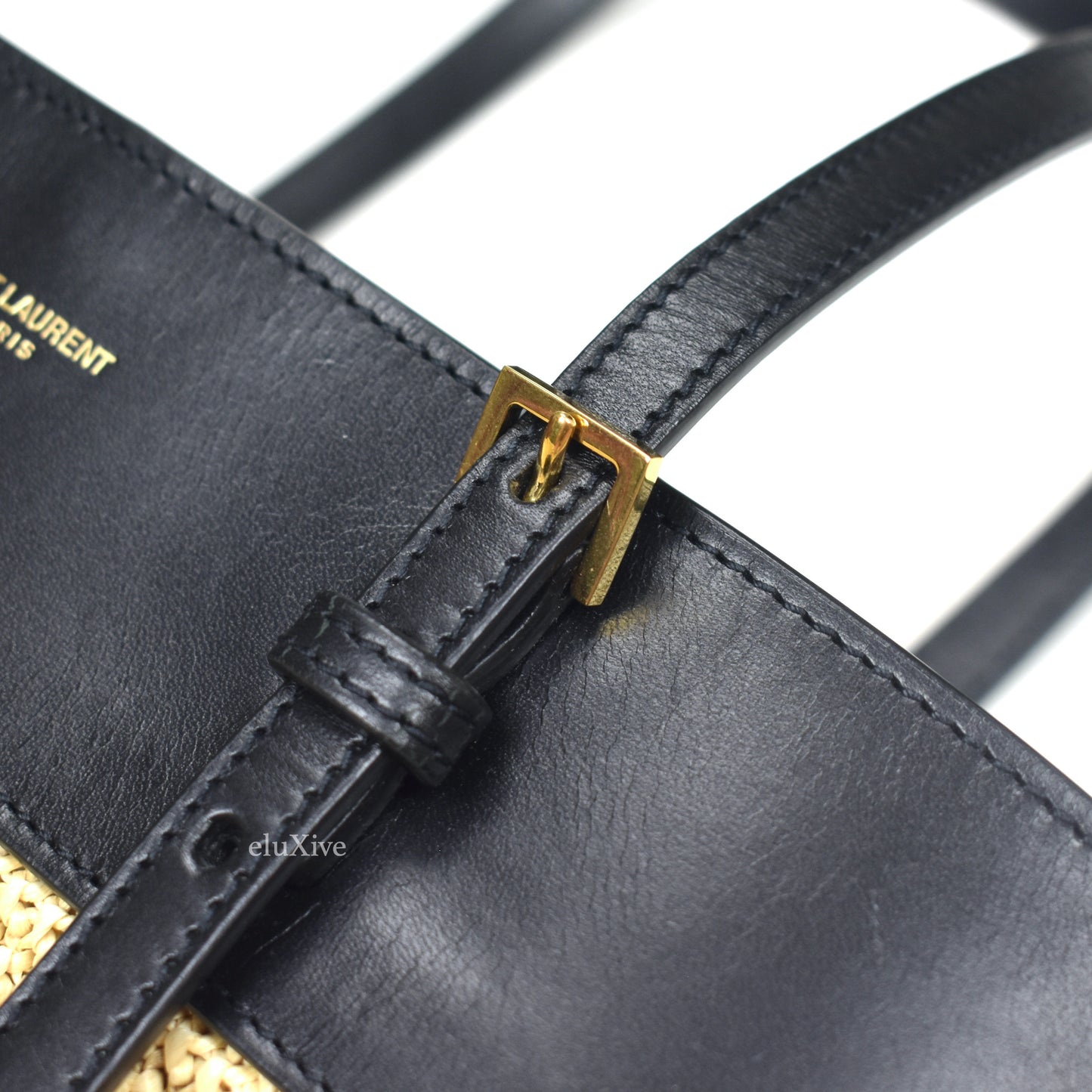 Saint Laurent - Mini Raffia Boucle / Black Leather Bag