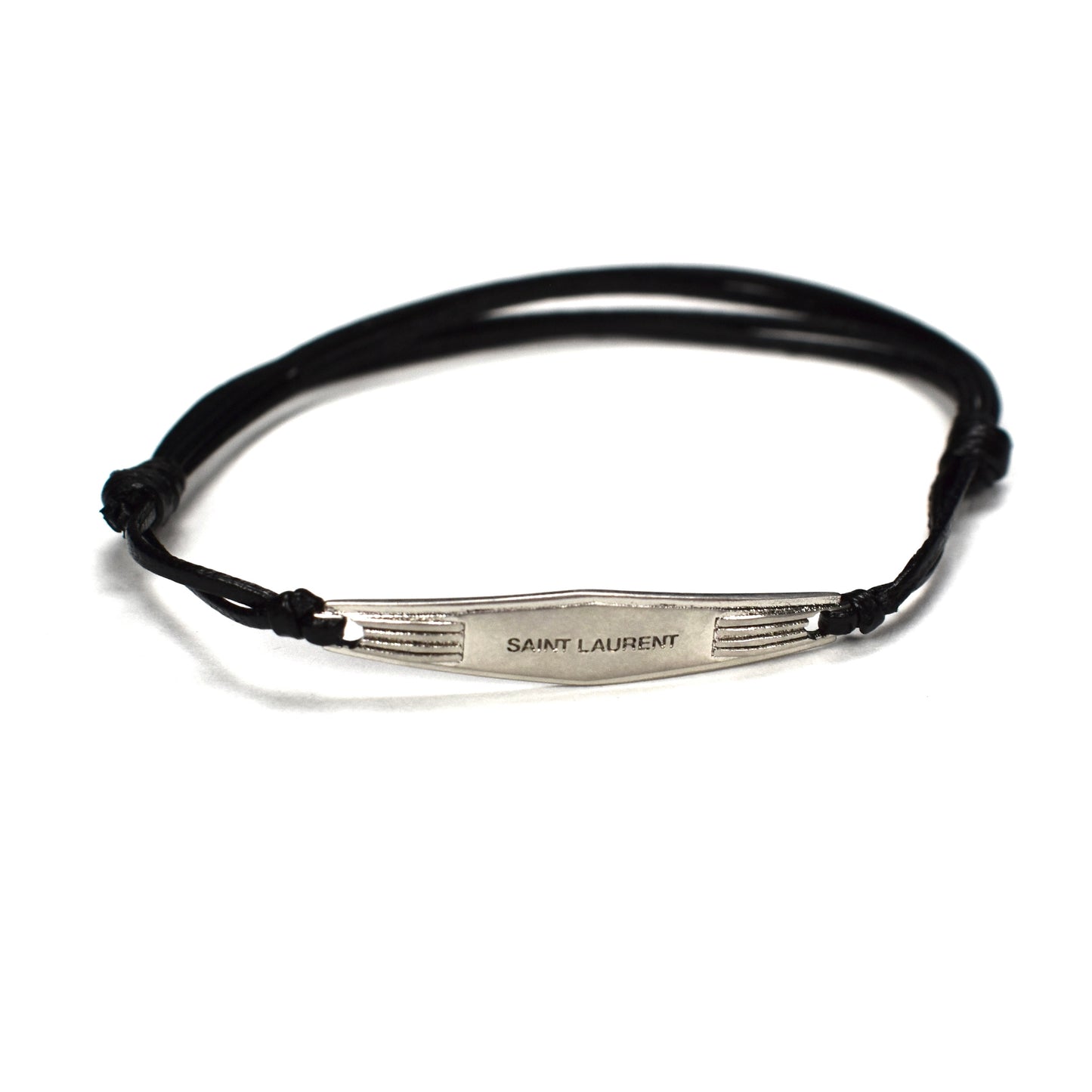 Saint Laurent - Silver Nameplate Leather ID Bracelet