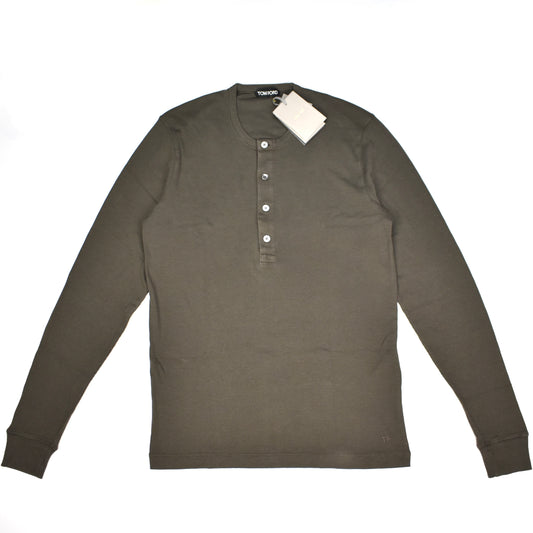 Tom Ford - Olive Rib Knit Henley Shirt