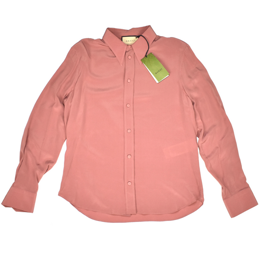 Gucci - 100% Silk Crepe Button Down Shirt (Salmon)