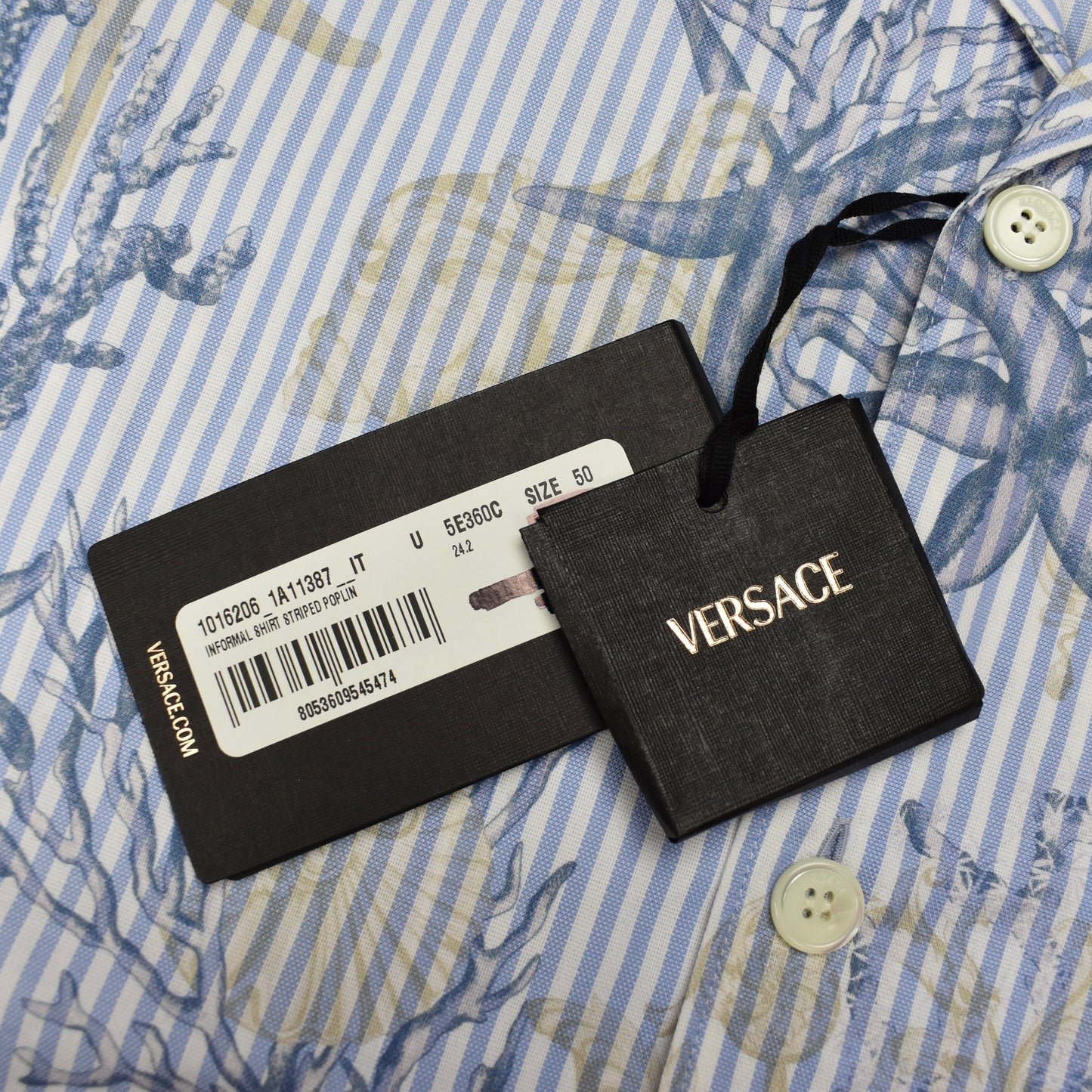 Versace - Striped Poplin Sea Print Shirt