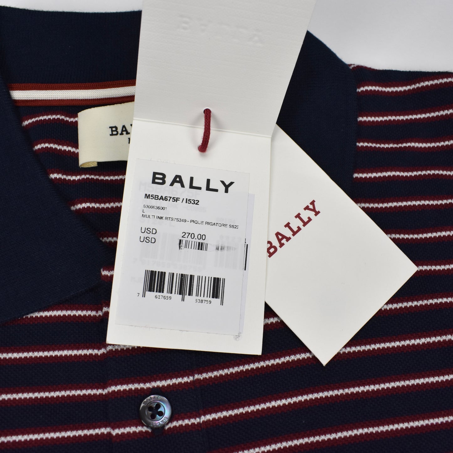 Bally - Navy Logo Stripe Polo Shirt