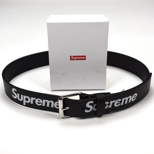 Supreme - Black Leather Repeat Logo Belt (FW25)