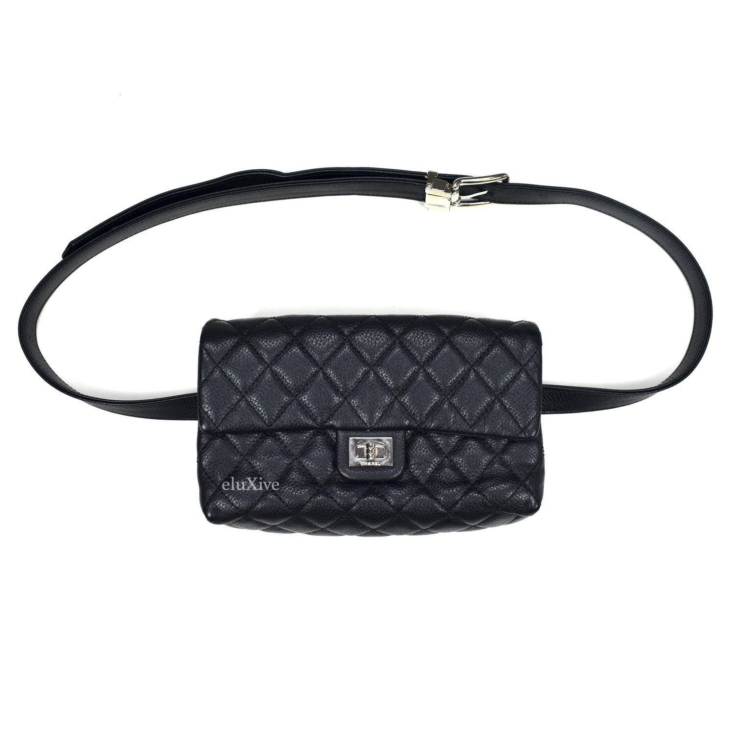 Chanel Uniform Black Quilted Caviar Waist Belt Bag