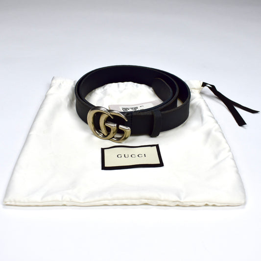 Gucci - Navy Distressed Leather GG Buckle Belt