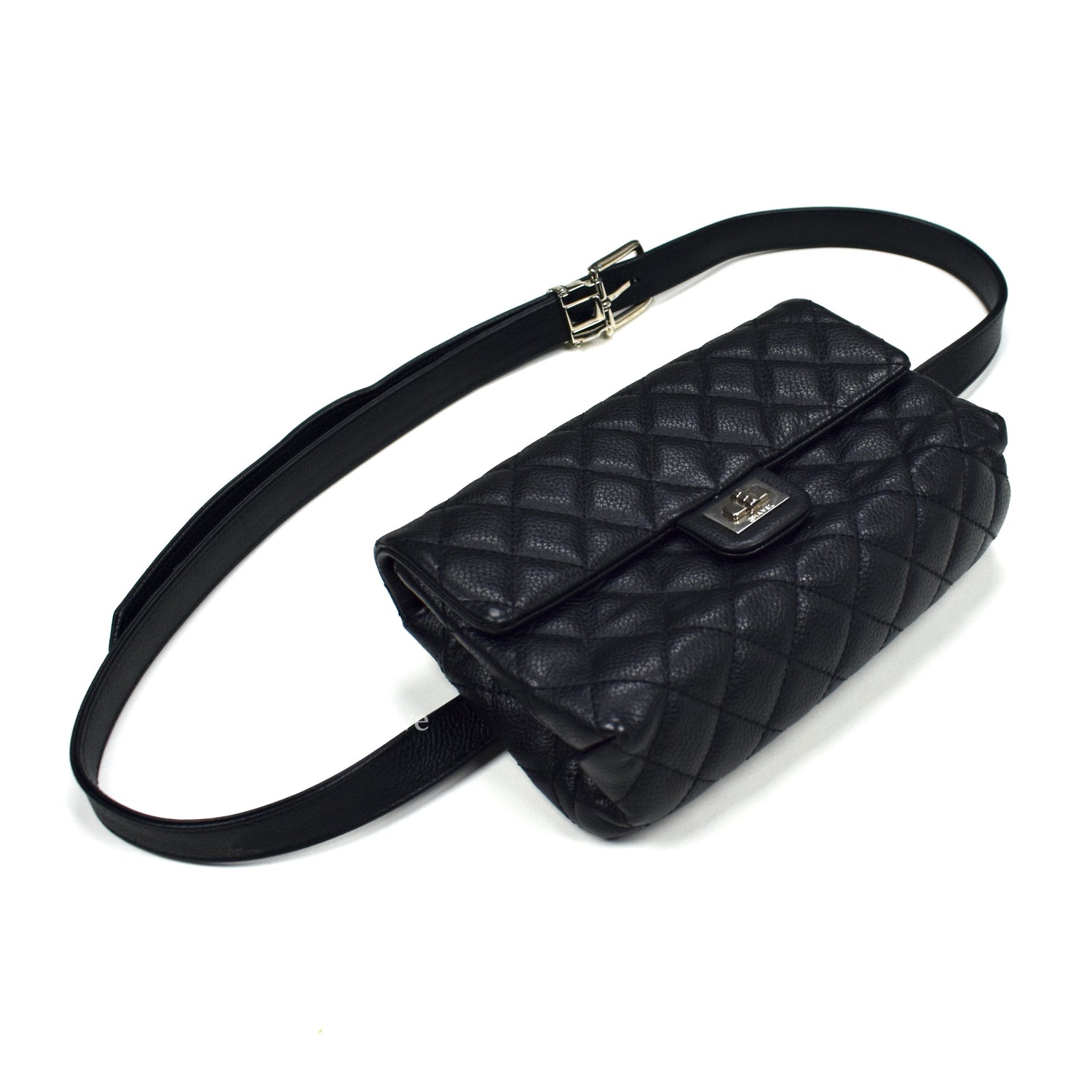 CHANEL, Bags, Authentic Chanel Uniform Black Quilted Caviar Leather Waist  Belt Bag Clutch