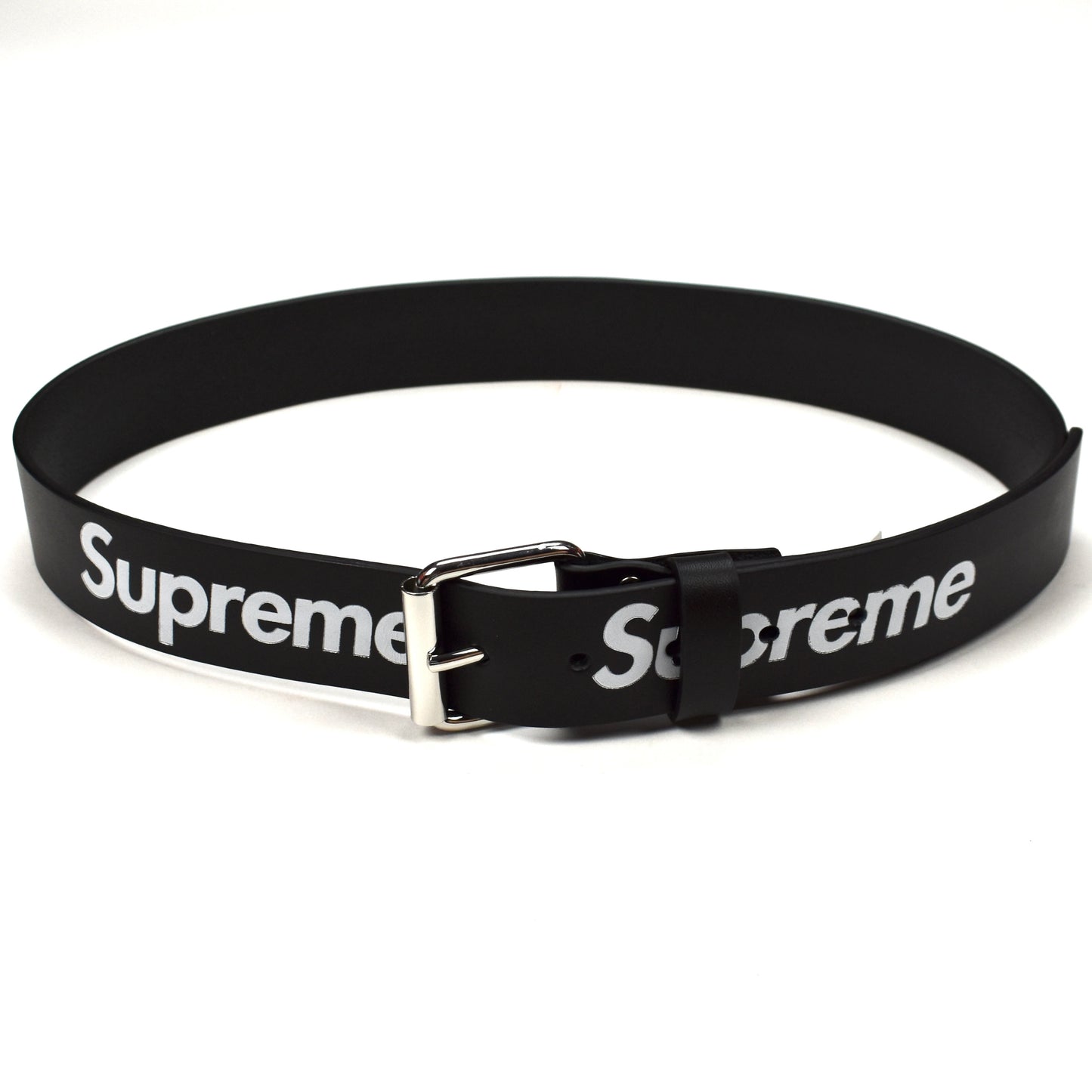Supreme - Black Leather Repeat Logo Belt (FW25)