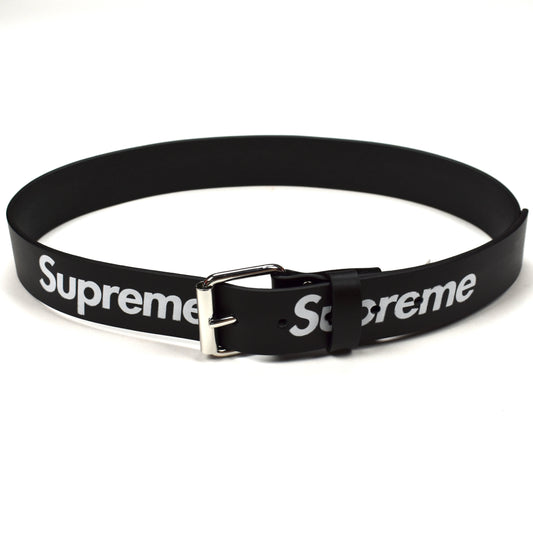 Supreme - Black Leather Repeat Logo Belt (FW25)