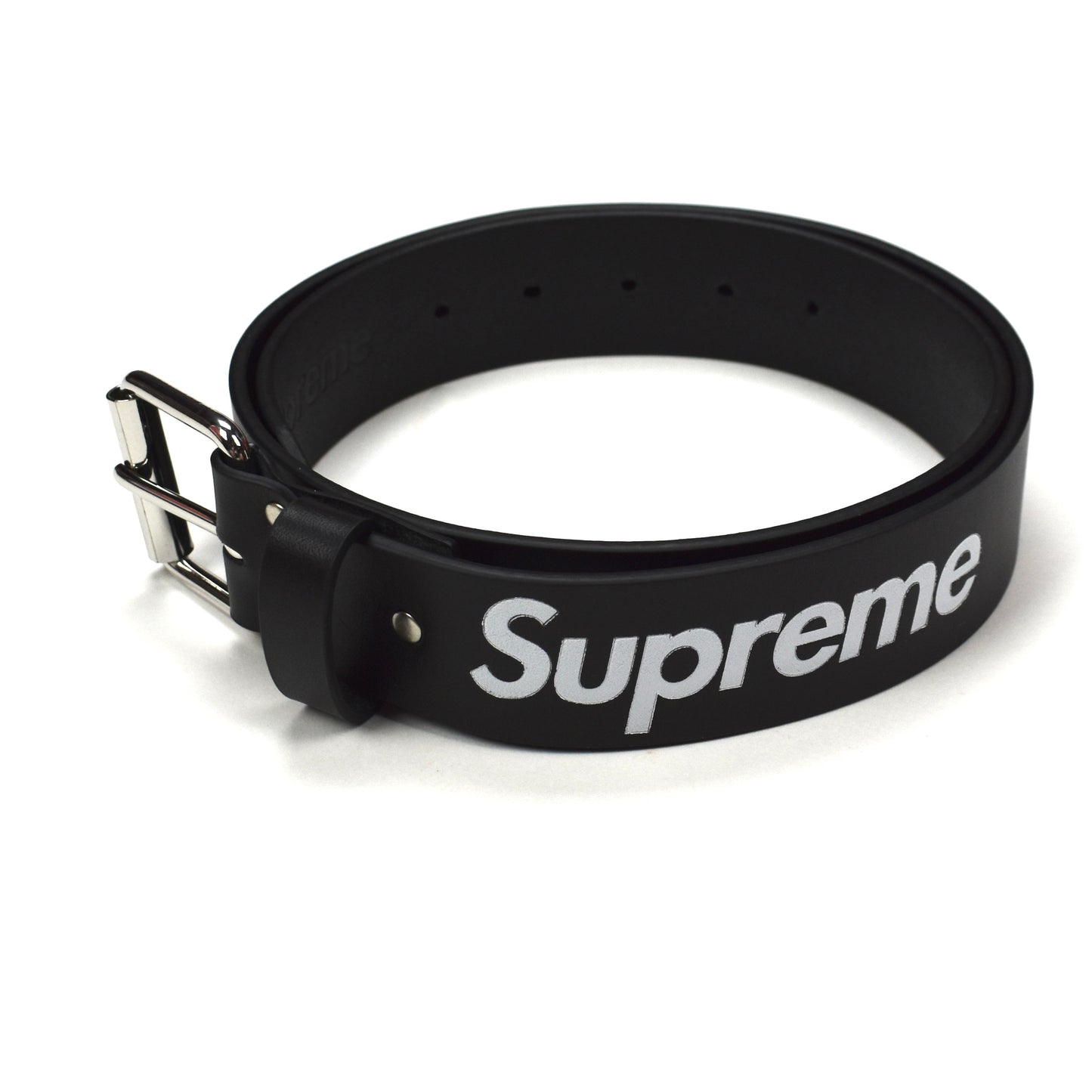 Supreme - Black Leather Repeat Logo Belt (FW25)