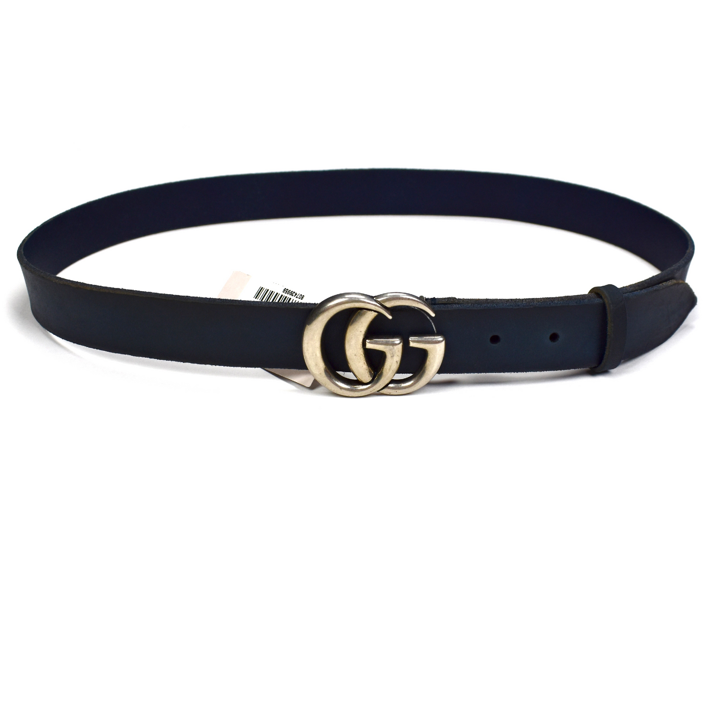 Gucci - Navy Distressed Leather GG Buckle Belt