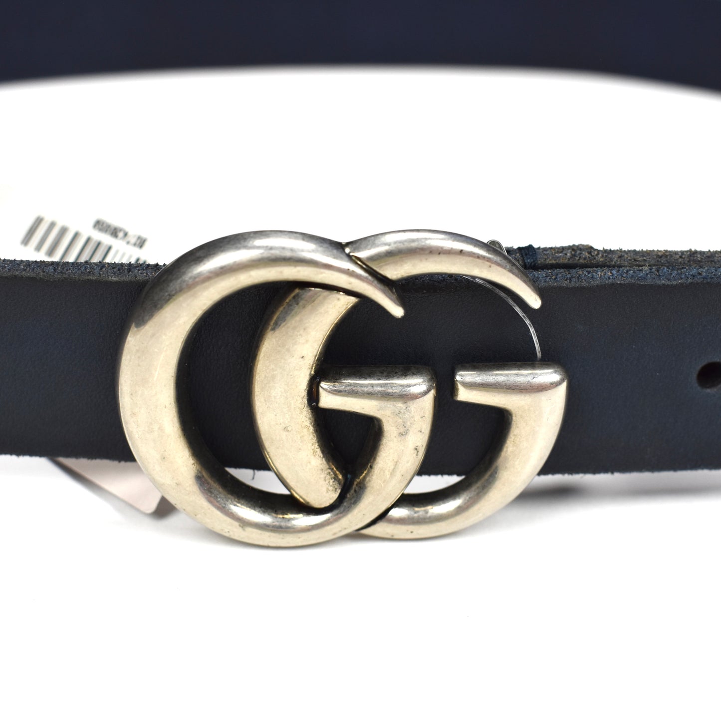 Gucci - Navy Distressed Leather GG Buckle Belt