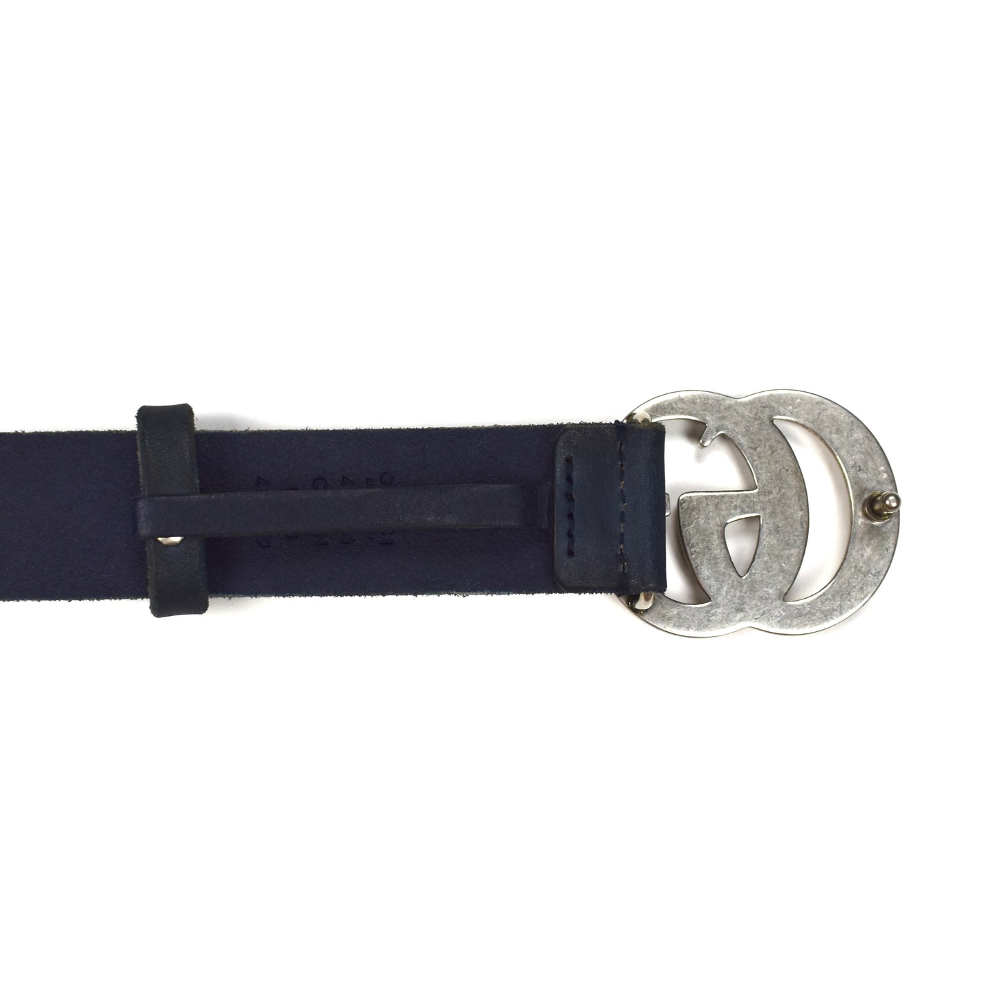 Gucci - Navy Distressed Leather GG Buckle Belt