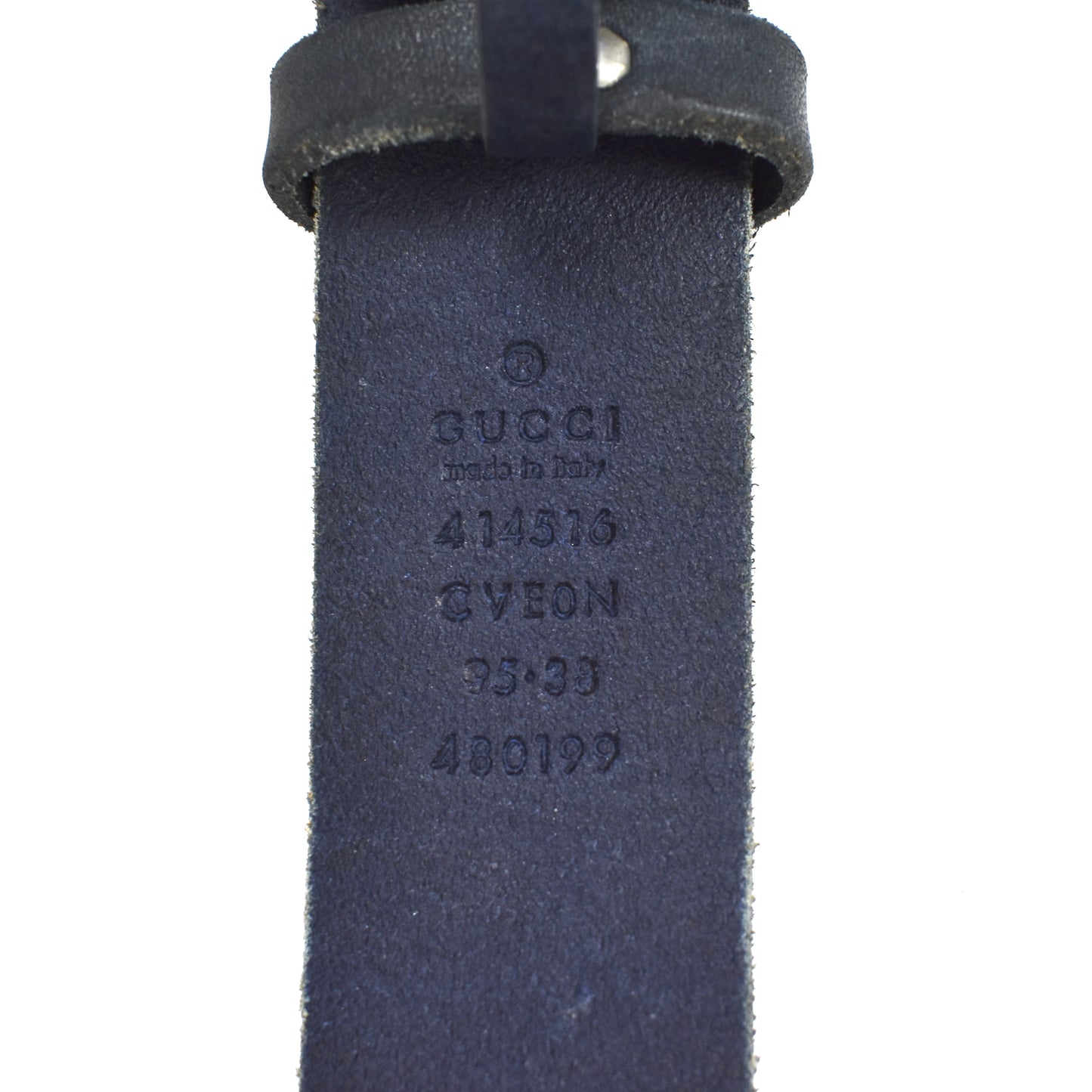 Gucci - Navy Distressed Leather GG Buckle Belt