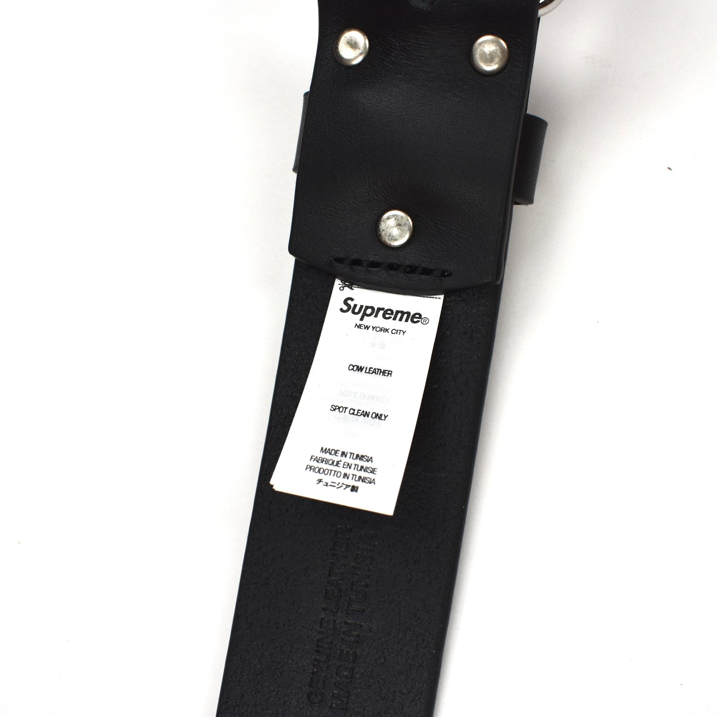 Supreme - Black Leather Repeat Logo Belt (FW25)