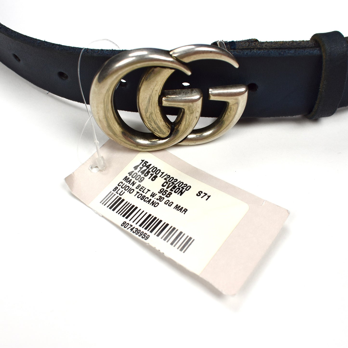 Gucci - Navy Distressed Leather GG Buckle Belt