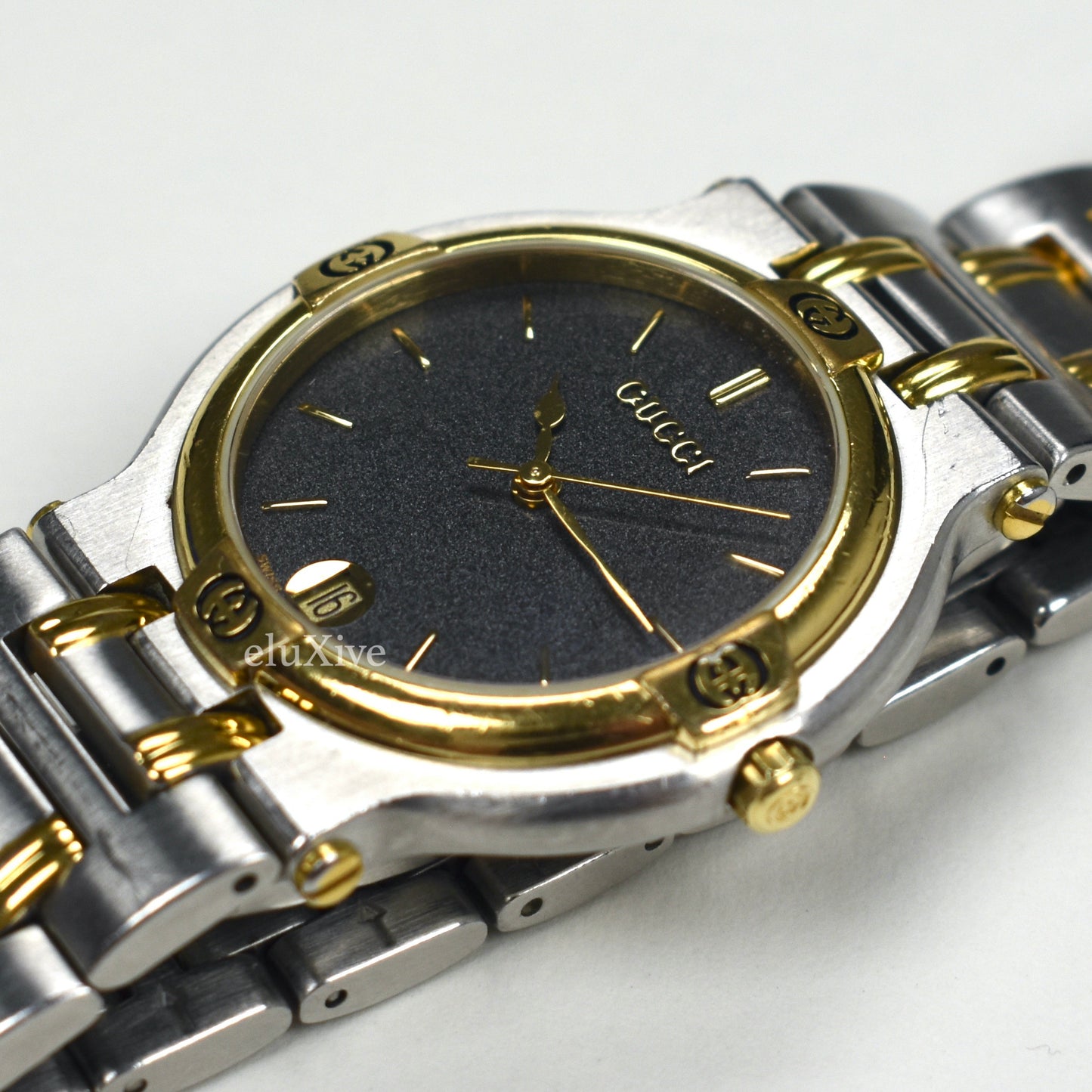 Gucci - 9000M Gold / Steel Graphite Dial Watch (Solid Links)