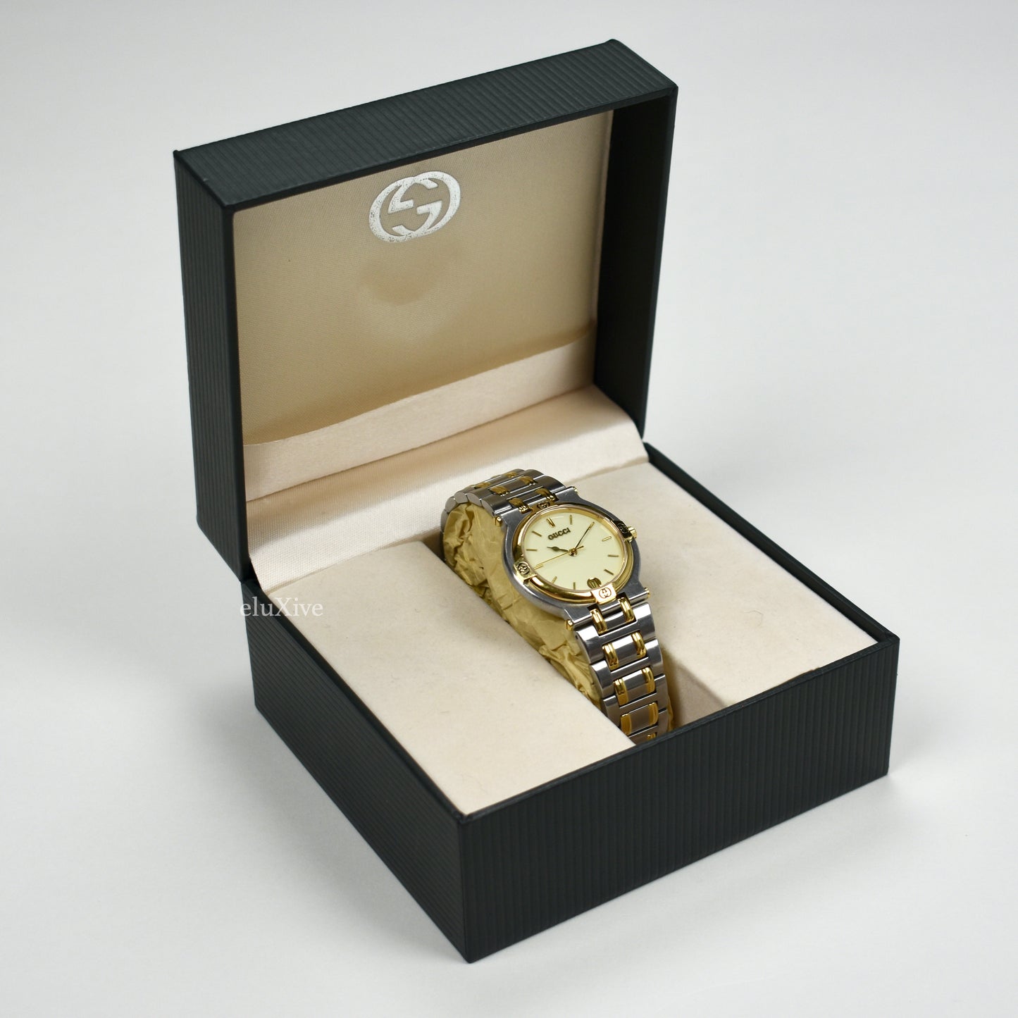 Gucci - 9000M Gold / Steel Cream Dial Watch (Solid Links)
