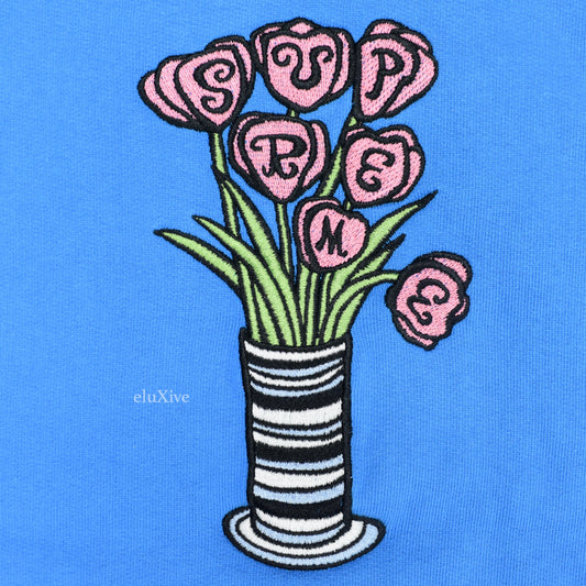 Supreme - Bright Royal Blue Flowers Logo Hoodie (FW18)