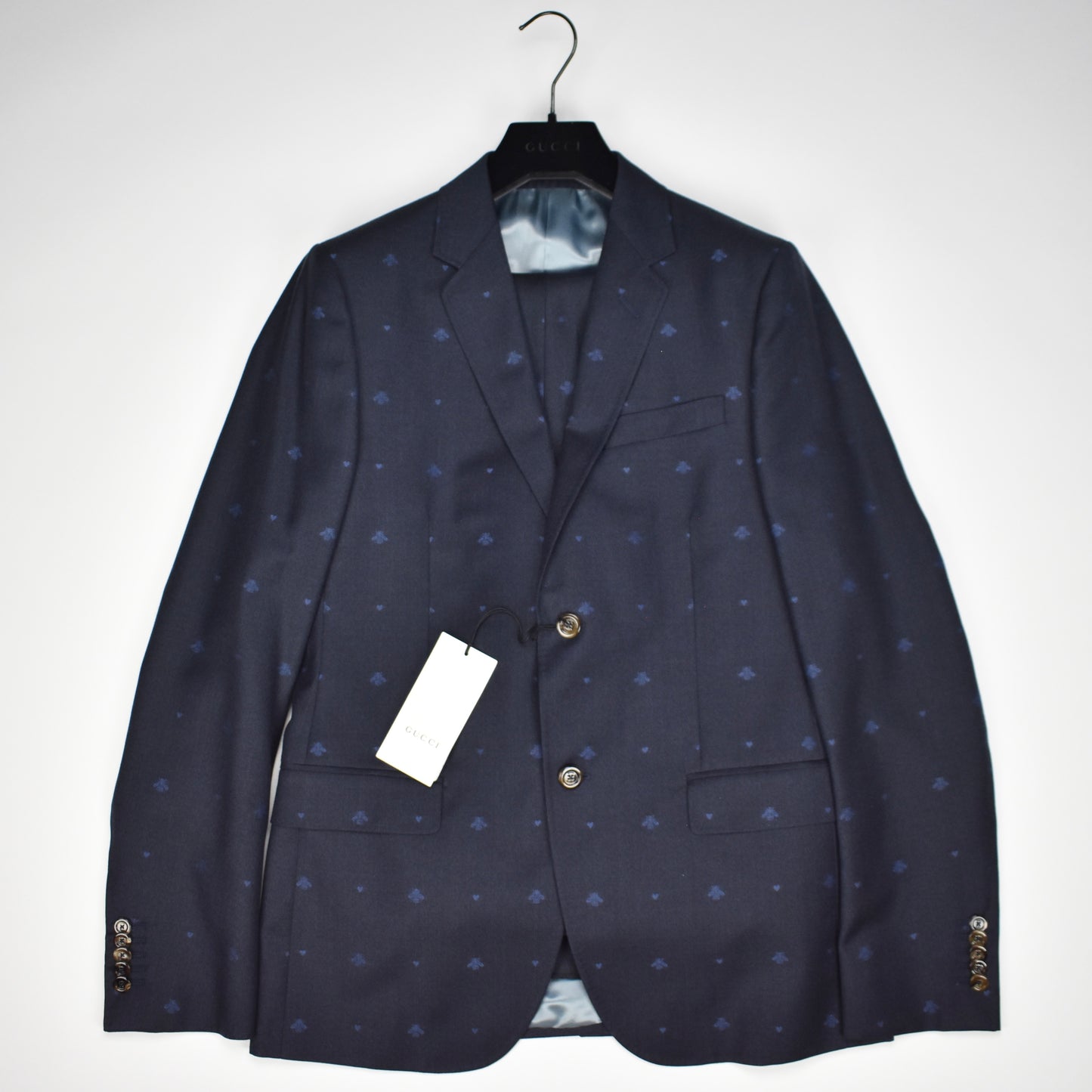 Gucci - Navy Wool Allover Bee Jacquard Monaco Suit