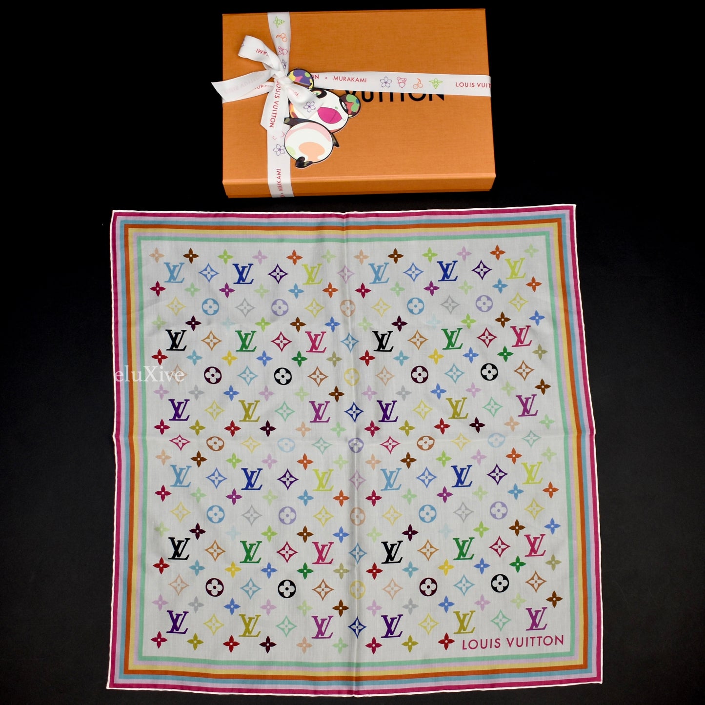 Louis Vuitton x Murakami - Multicolor Square 55 Silk Scarf/Bandana (White)