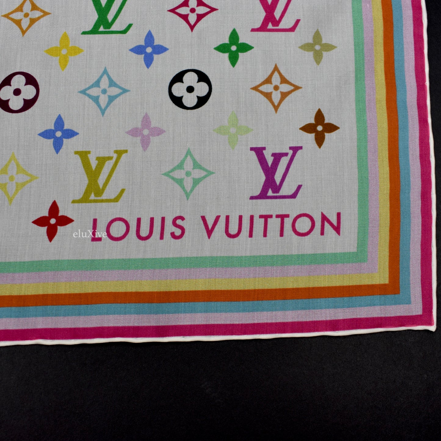 Louis Vuitton x Murakami - Multicolor Square 55 Silk Scarf/Bandana (White)