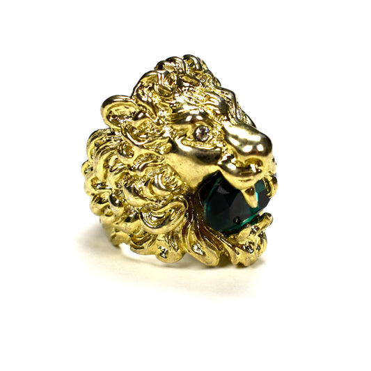 Gucci - Gold Green Crystal Lion Ring