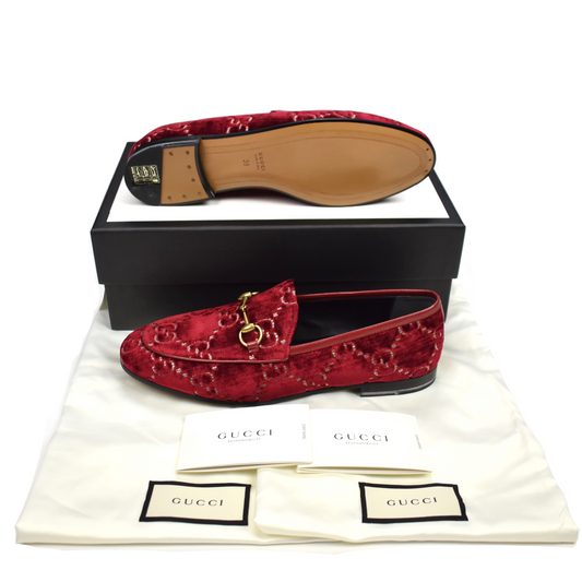 Gucci - Red Velvet GG Monogram Horsebit Loafers