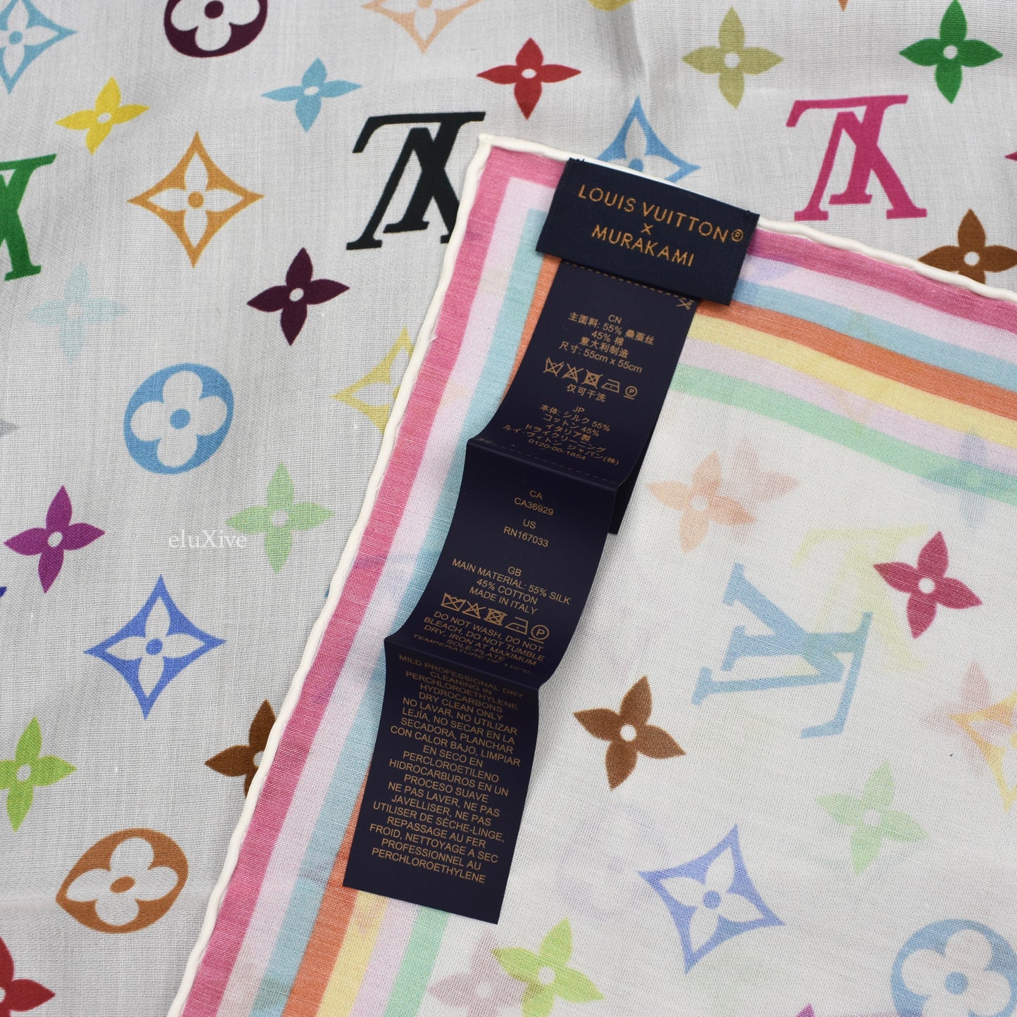 Louis Vuitton x Murakami - Multicolor Square 55 Silk Scarf/Bandana (White)