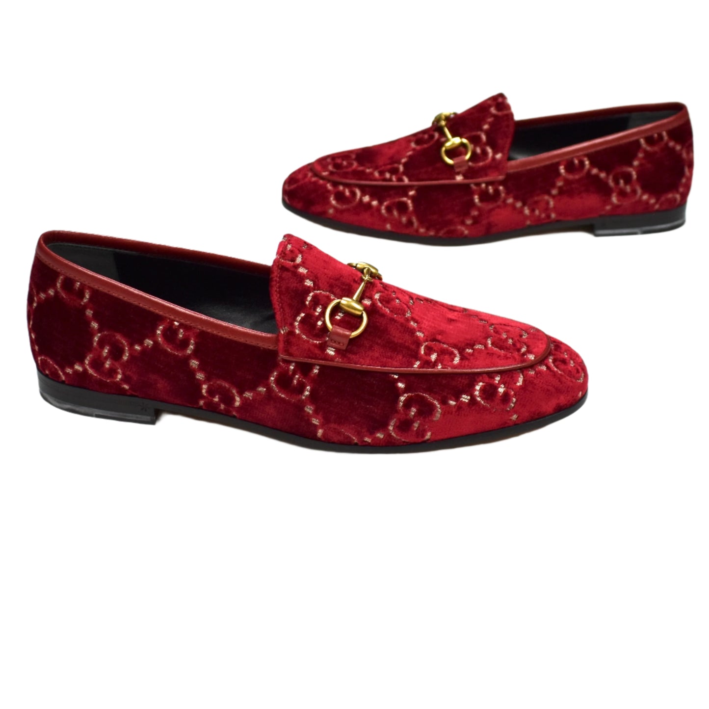 Gucci - Red Velvet GG Monogram Horsebit Loafers