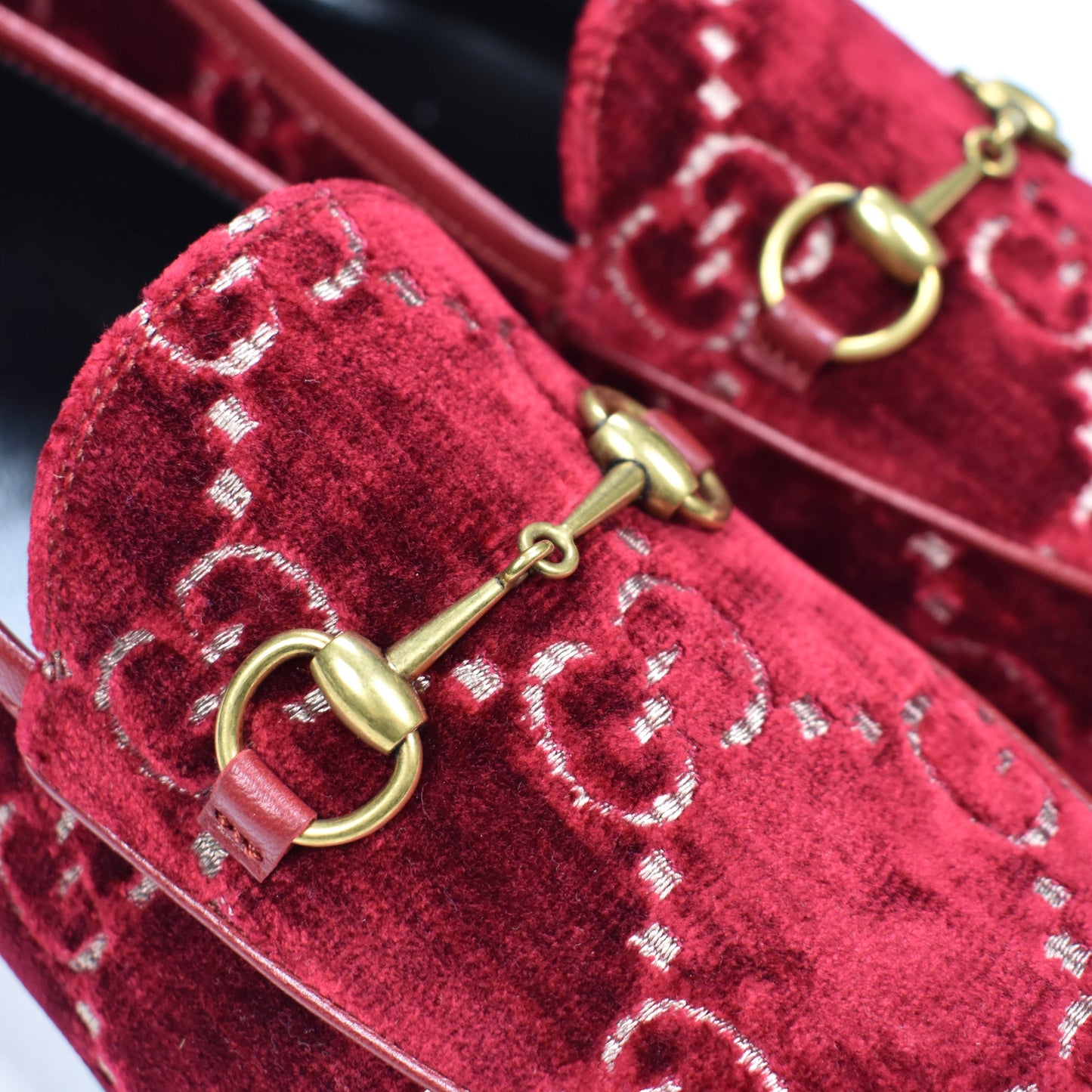 Gucci - Red Velvet GG Monogram Horsebit Loafers