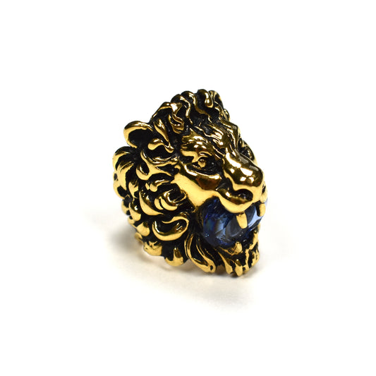 Gucci - Vintage Gold Blue Crystal Lion Ring