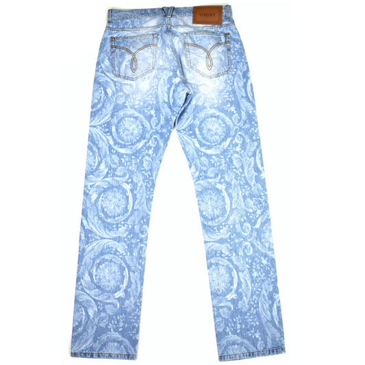 Versace - Allover Logo Print Light Wash Denim Jeans