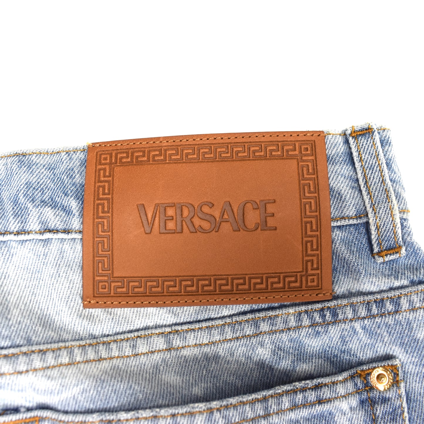 Versace - Allover Logo Print Light Wash Denim Jeans
