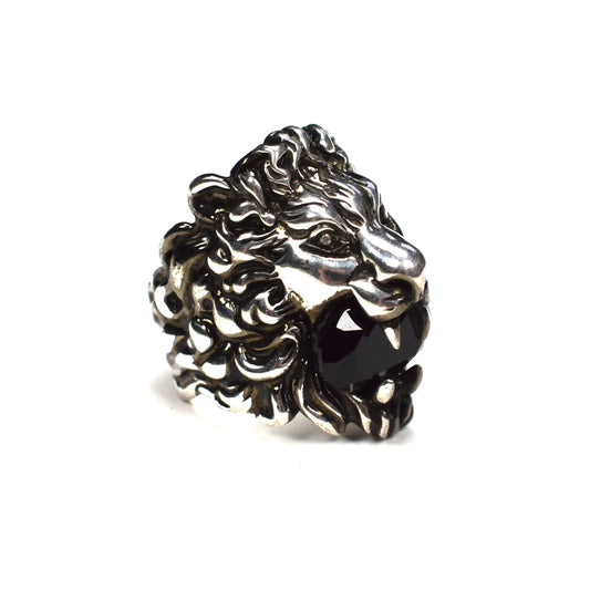 Gucci - Silver Black Crystal Lion RIng