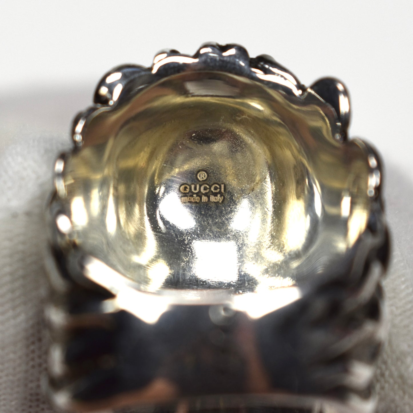 Gucci - Silver Black Crystal Lion RIng