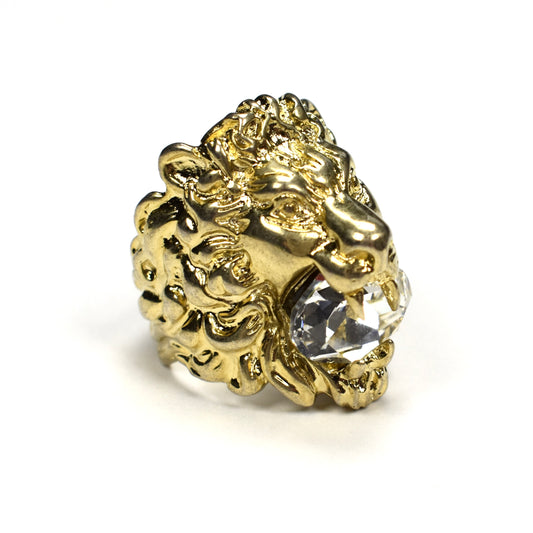 Gucci - Gold Clear Crystal Lion Ring