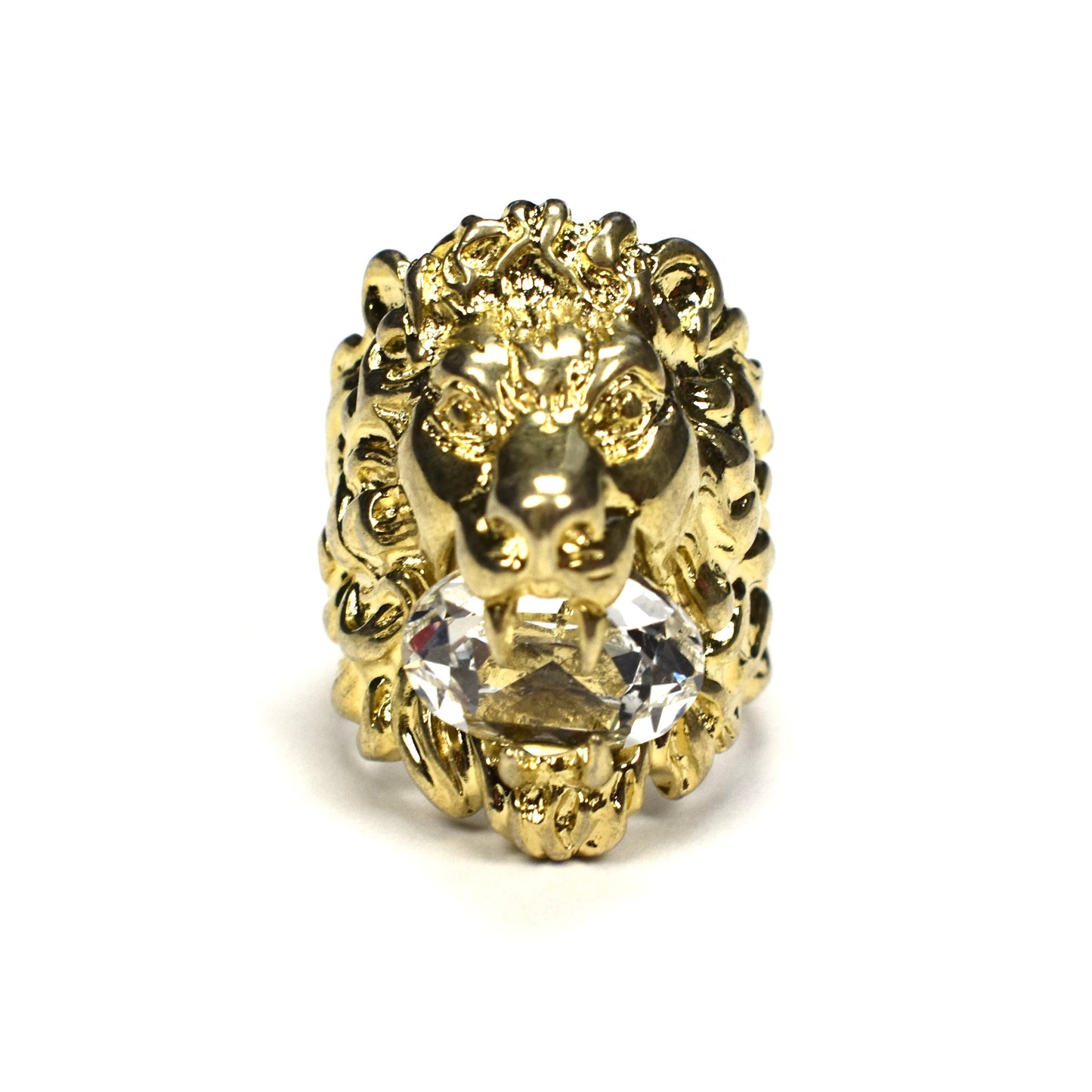 Gucci - Gold Clear Crystal Lion Ring