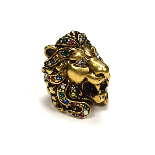 Vintage Gold Rainbow Crystal Lion Ring