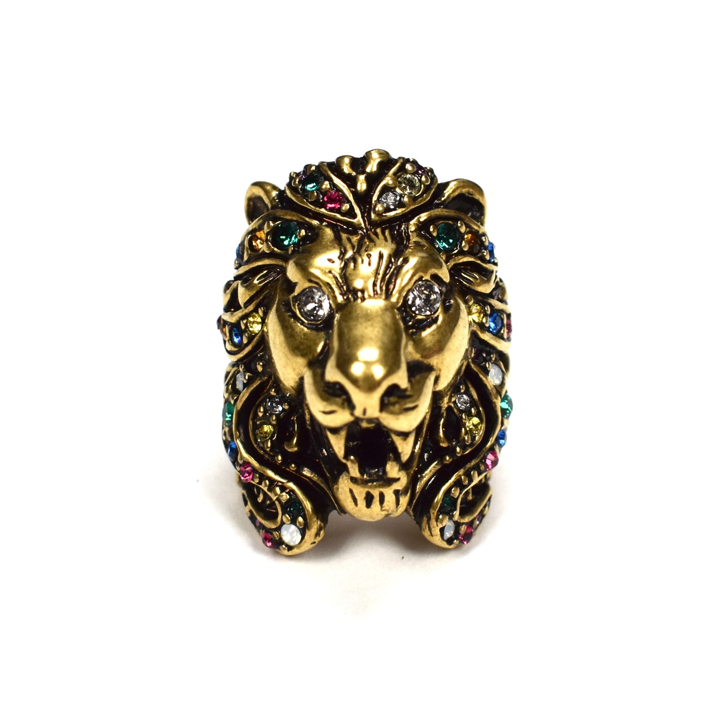 Vintage Gold Rainbow Crystal Lion Ring