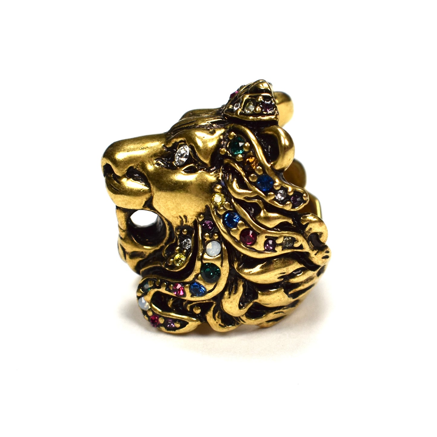Vintage Gold Rainbow Crystal Lion Ring