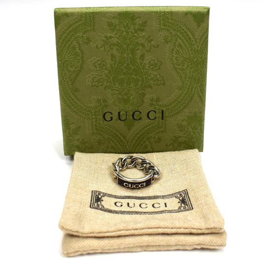 Gucci - .925 Silver Enamel Logo Chain Ring