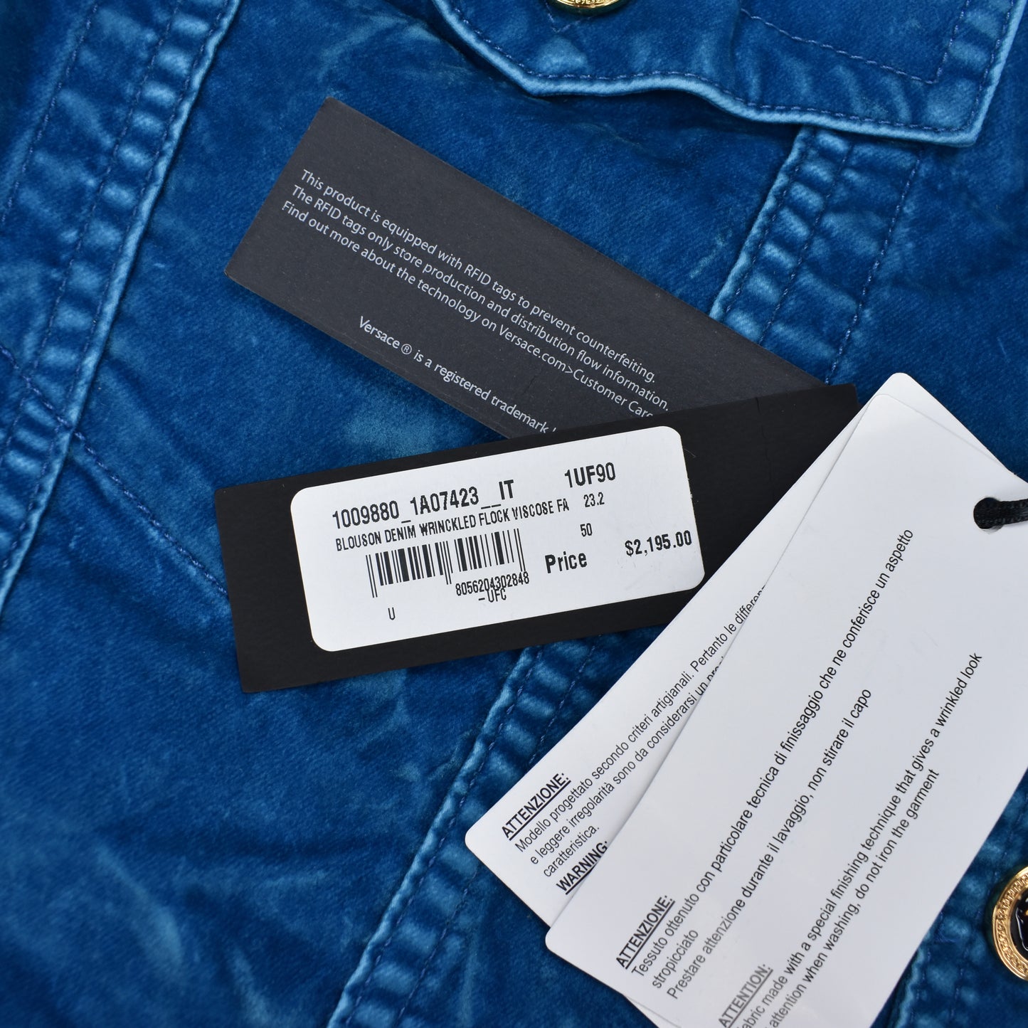 Versace - Blue Velvet Medusa Button Trucker Jacket