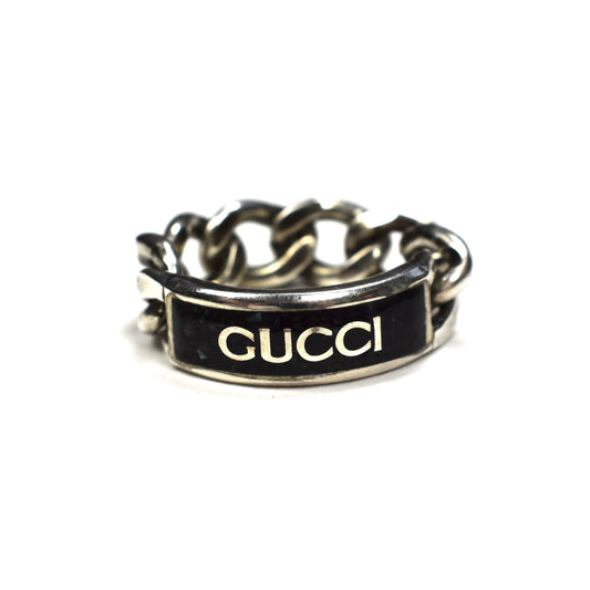 Gucci - .925 Silver Enamel Logo Chain Ring