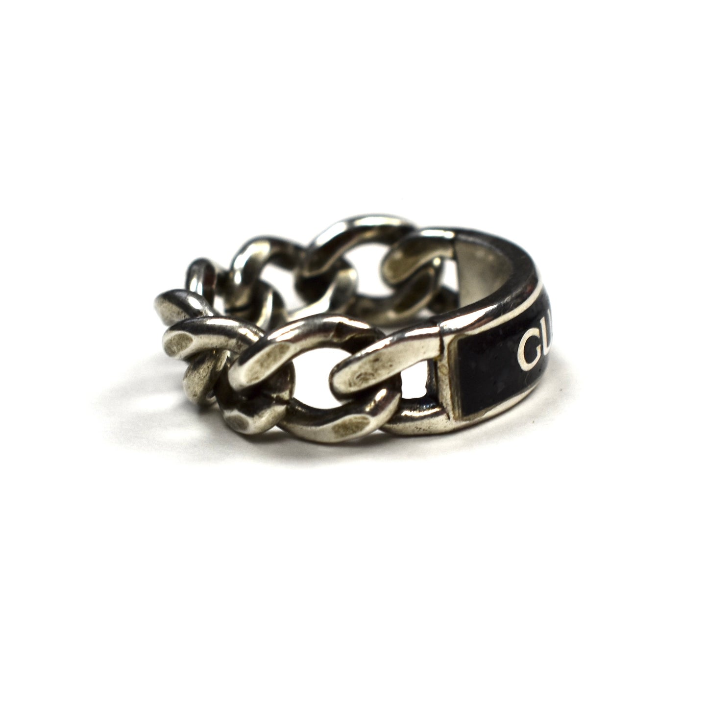 Gucci - .925 Silver Enamel Logo Chain Ring
