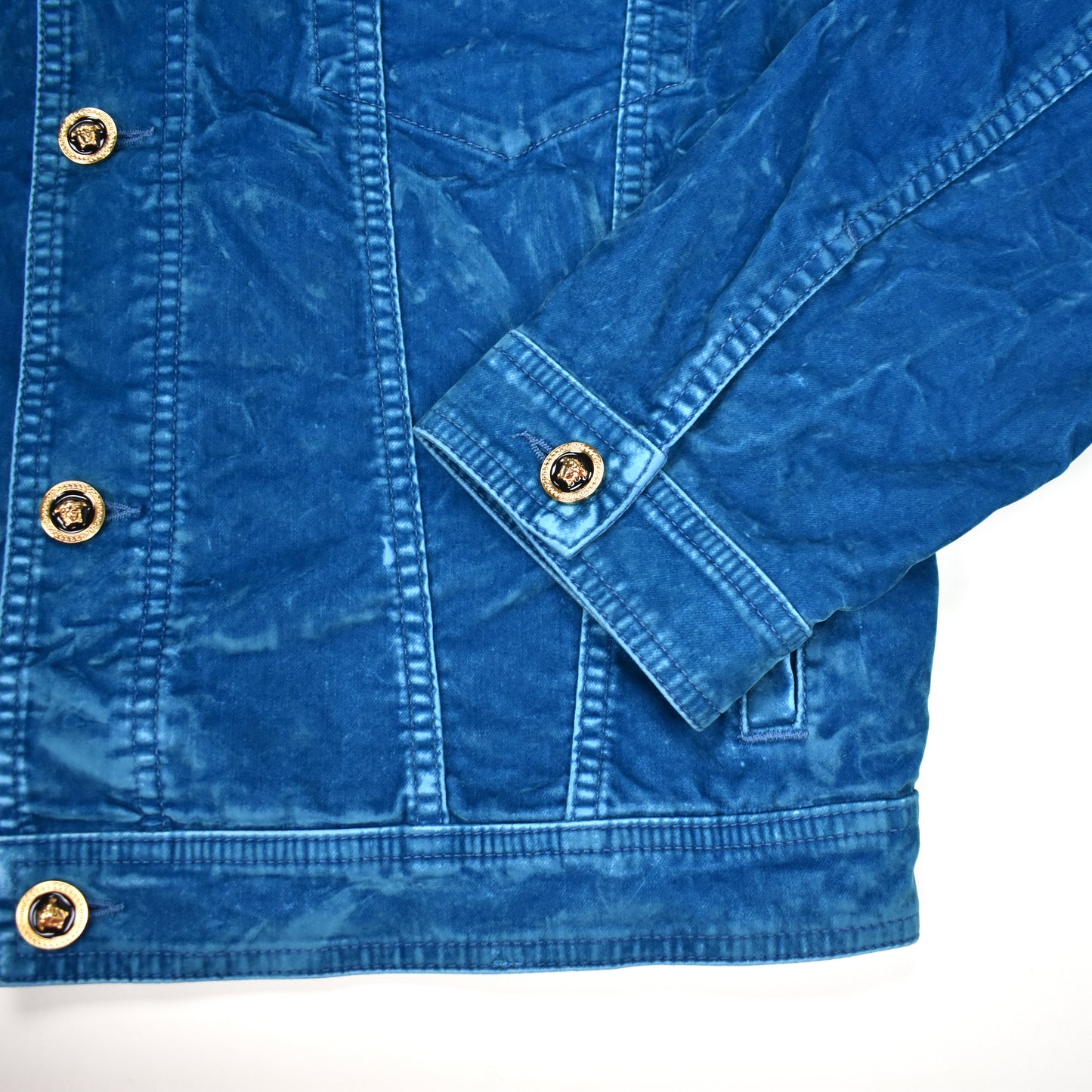 Versace - Blue Velvet Medusa Button Trucker Jacket
